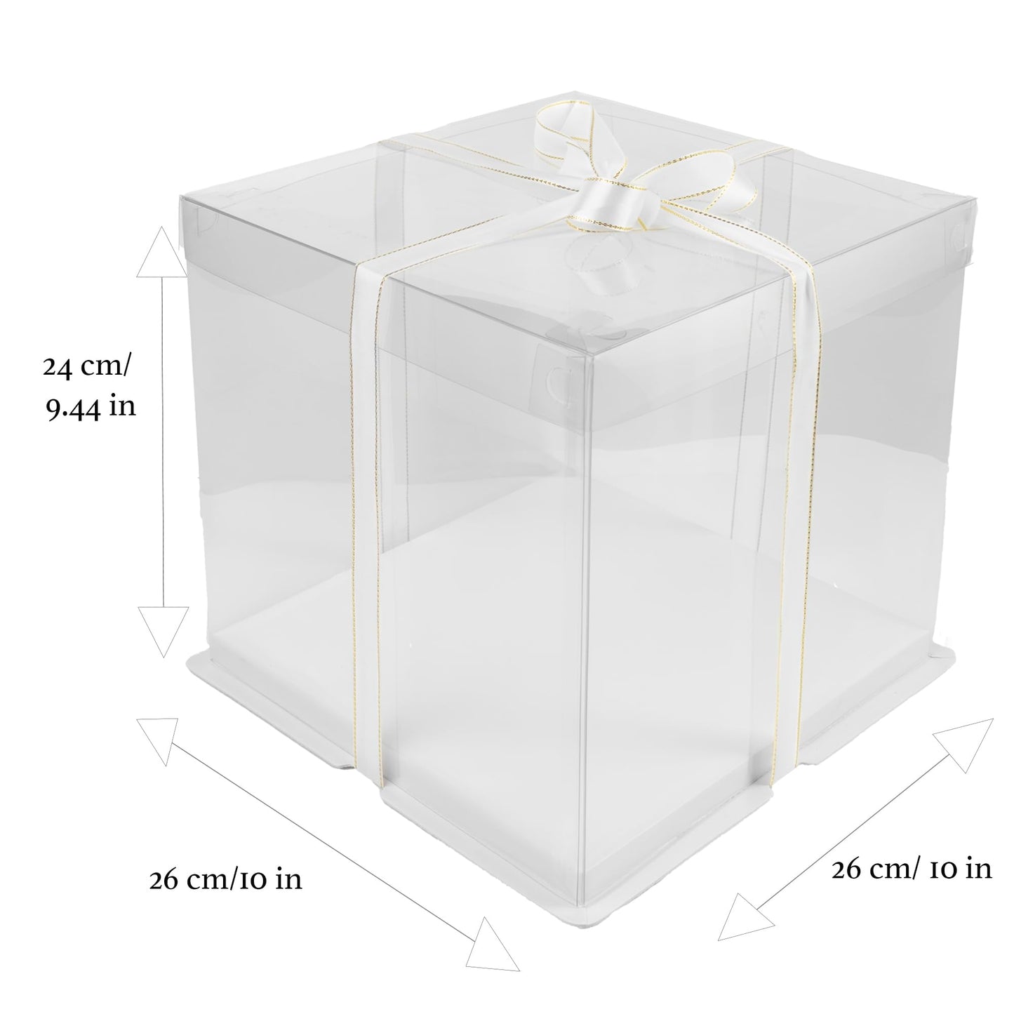 Doppelia 2 Pack Cake/Gift PET Tall Clear Box - 10" X 10" X 9" Carrier With Lid & Ribbon, Transparent Display Container For Birthday, Wedding, Anniversary