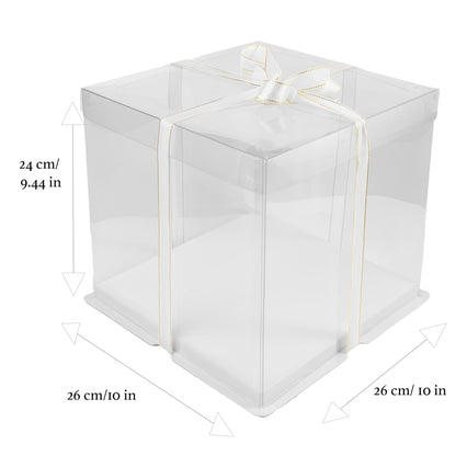 Doppelia 2 Pack Cake/Gift PET Tall Clear Box - 10" X 10" X 9" Carrier With Lid & Ribbon, Transparent Display Container For Birthday, Wedding, Anniversary