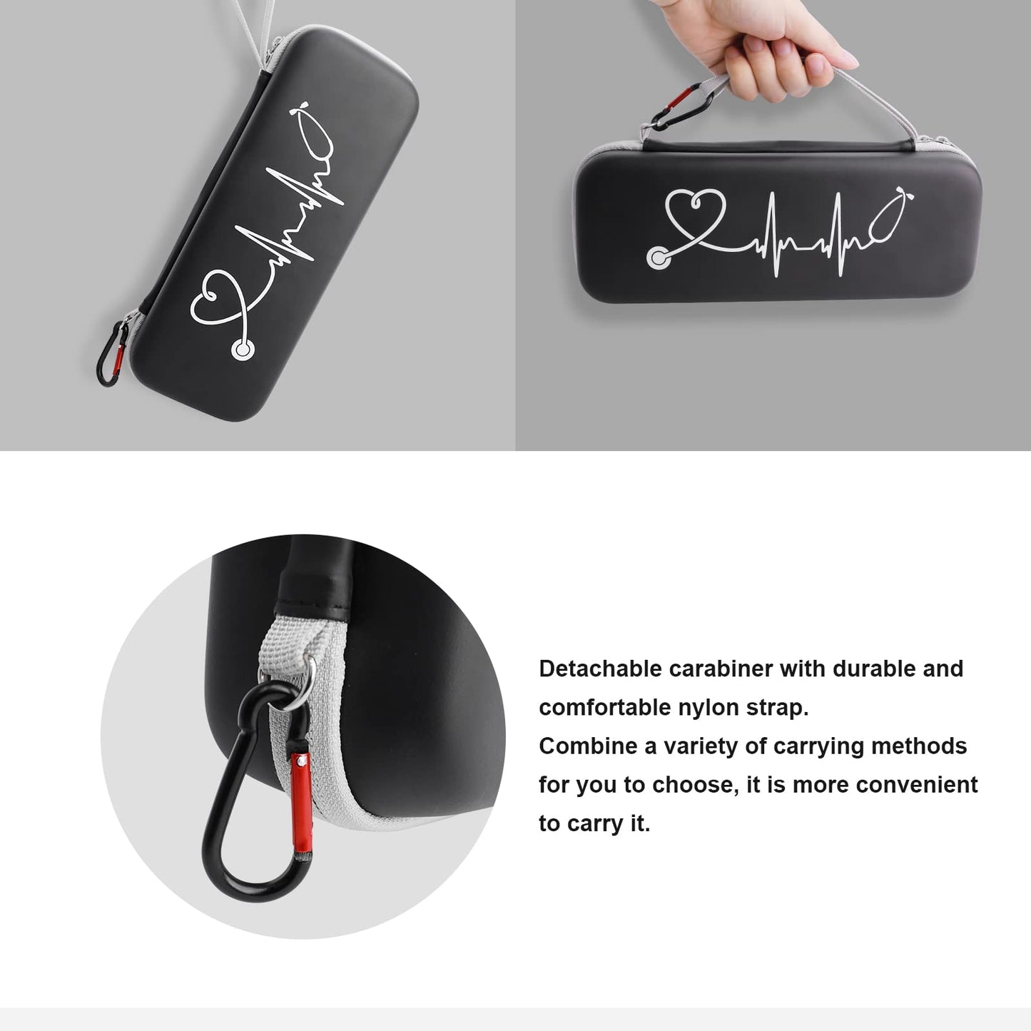 Upgarded Stethoscope Case, Stethoscope Carry Case Compatible for 3M Littmann Classic III/Cardiology IV/Lightweight II S.E. MDF Acoustica Stethoscope and Other Nurse Accessories (PU Black)