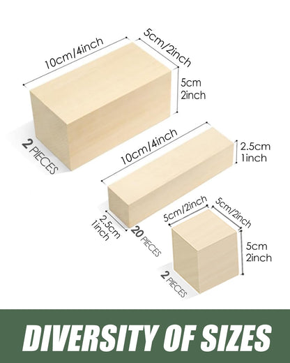 24PCS Basswood Carving Blocks for Craft: Whittling Wood Blocks Wood Carving Kit with 3 Different Sizes, Soft Woodworking Blanks and Easy to Use - Hobby DIY Gift for Beginners Adults