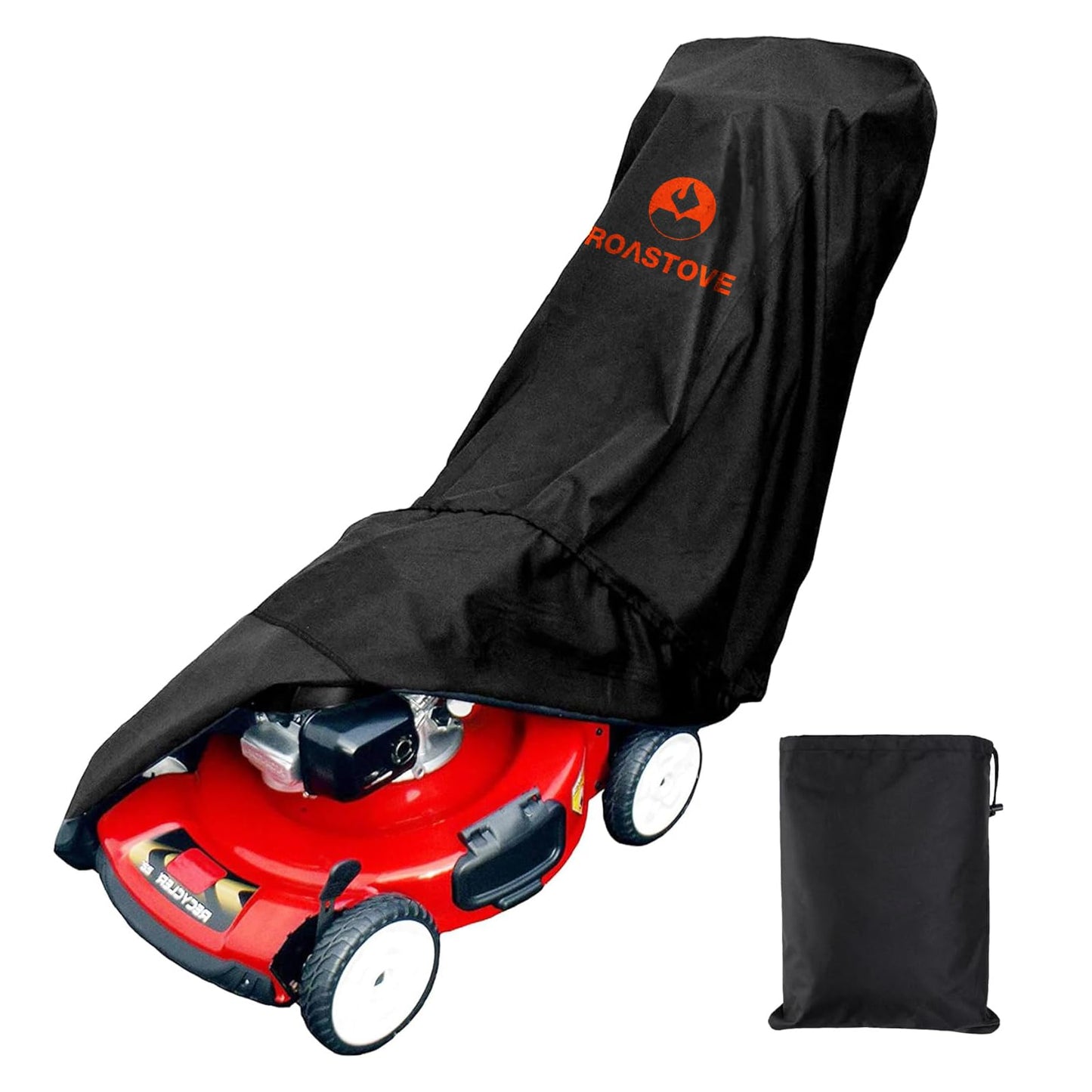 Roastove Black Outdoors Lawn Mower Cover - Heavy Duty 600D Polyester Oxford Waterproof, UV Protection Universal Fit with Drawstring