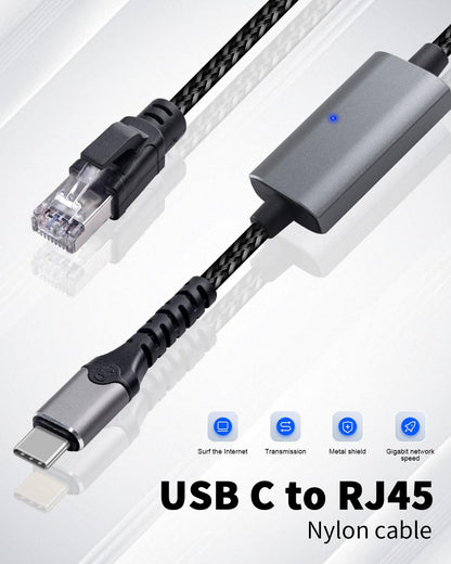 Duttek USB C to Ethernet Cable 6.6FT/2M, USB C to RJ45 Cord, Directly Connected, Gigabit LAN Network Compatible with Thunderbolt 3/4, MacBook Pro/Air, iPad Pro, iPhone 15 Series, Phone, Laptop, PC