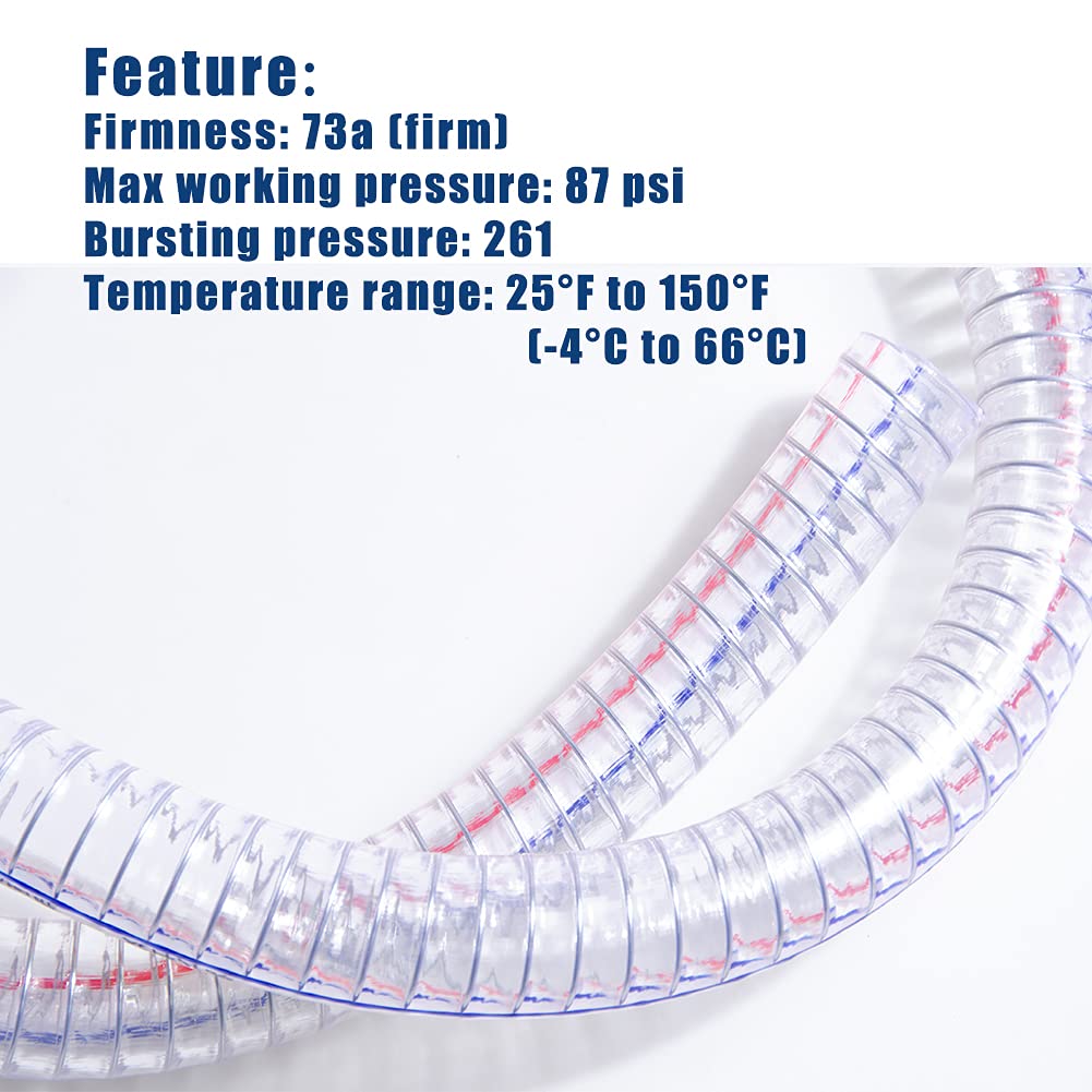 QuQuyi 1-1/2 Inch ID x 1-3/4 Inch OD Heavy-Duty Steel Wire Suction PVC Flexible Tubing High Pressure UV Chemical Resistant Thick Vinyl Hose Tube, 3 FT