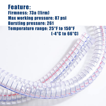 QuQuyi 1-1/2 Inch ID x 1-3/4 Inch OD Heavy-Duty Steel Wire Suction PVC Flexible Tubing High Pressure UV Chemical Resistant Thick Vinyl Hose Tube, 3 FT