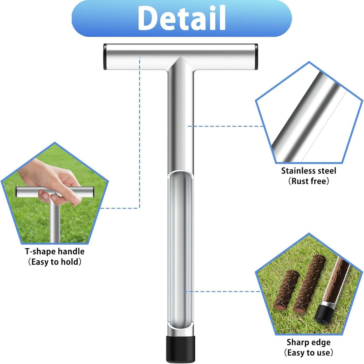 12 Inch Stainless Steel Soil Sampler Probe, T-Style Handle Soil Test Probe, Soil Probe for Soil Sampling, Soil Test Kit for Plant Care, Farm, Lawn Garden (12 Inch)