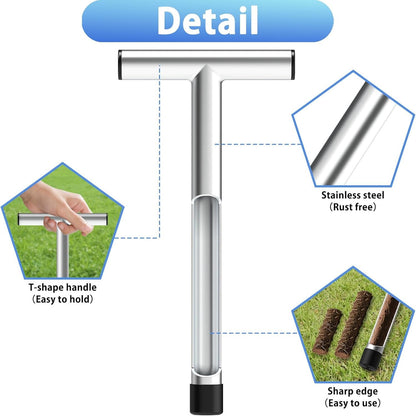 12 Inch Stainless Steel Soil Sampler Probe, T-Style Handle Soil Test Probe, Soil Probe for Soil Sampling, Soil Test Kit for Plant Care, Farm, Lawn Garden (12 Inch)