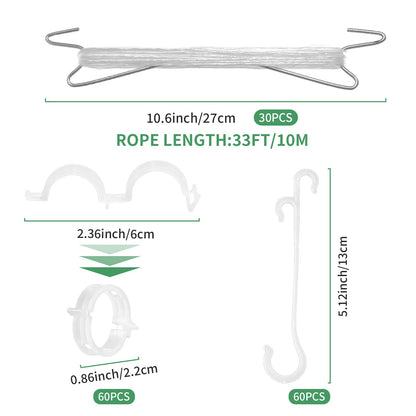 30pcs Tomato Hooks with String, 60pcs Tomato Plant Support Clips, 100 Pcs J-Hook, Tomato Holder Hooks with 33.3ft Tomato Twine for Climbing Plants Tomato Cucumber Cherry Vegetable