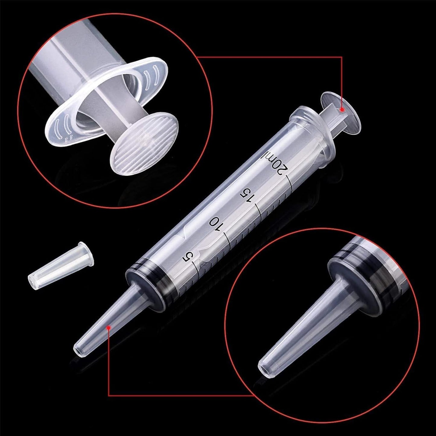 30 Pack Syringes Without Needle, 20 ml Syringe with Cap, Individually Sealed Large Plastic Syringe for Scientific Labs, Jello Shot, Lip Gloss, Food, Pet Feeding, Liquid Refilling, DIY Crafts