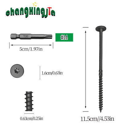 #14 x 4-1/2 Inch Heavy-Duty Outdoor Deck Screws, 50Pcs Star Drive Deck Screws,Features a Star Drive Design That, Rust Resistant Timber Screws for Timber/Log/Landscaping Wood-Black