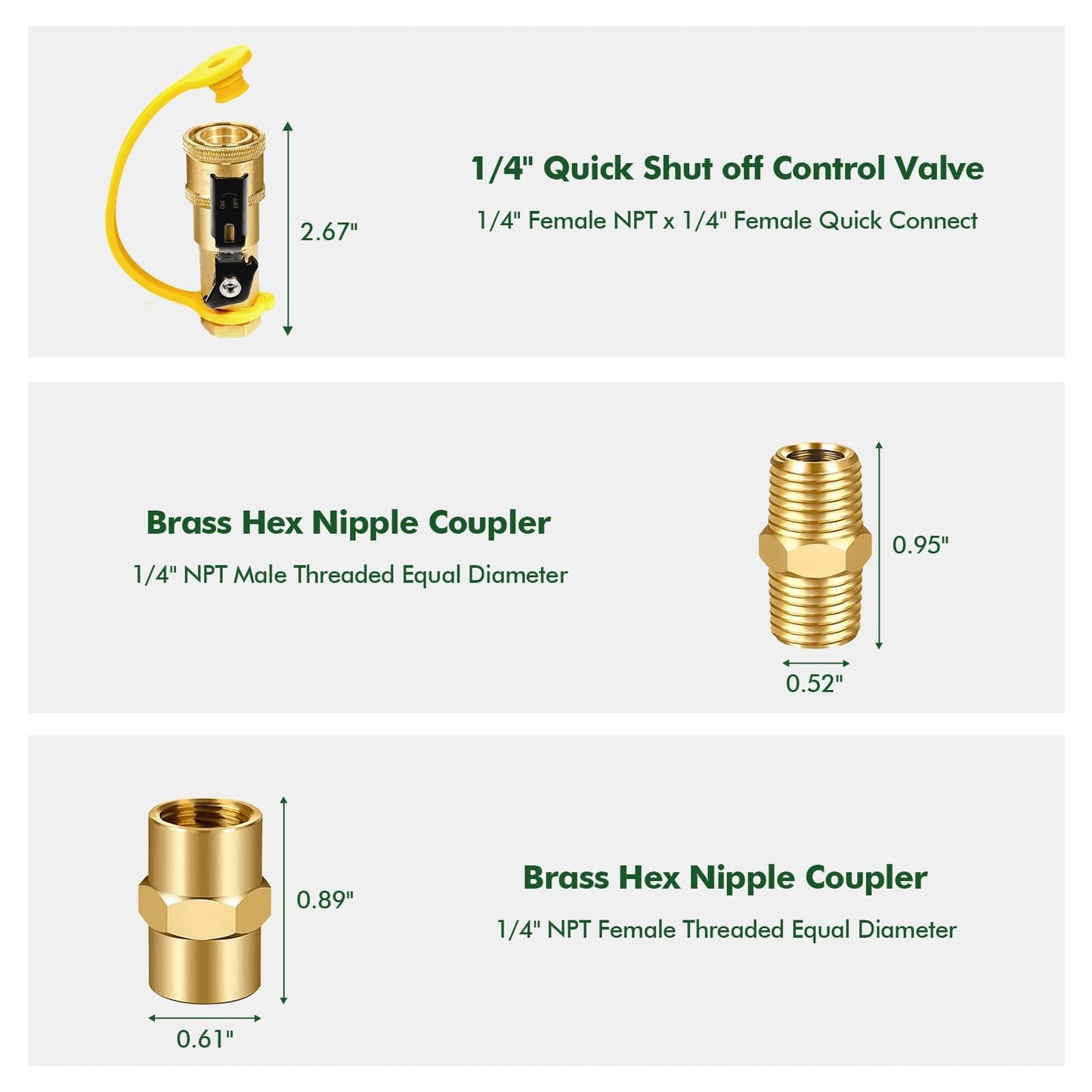7pcs Propane Quick Connect Fittings, 1/4" RV Shutoff Valve, and Versatile Adapter for Low Pressure Gas Appliances and RV Propane Quick Connections