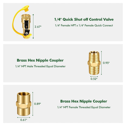 7pcs Propane Quick Connect Fittings, 1/4" RV Shutoff Valve, and Versatile Adapter for Low Pressure Gas Appliances and RV Propane Quick Connections