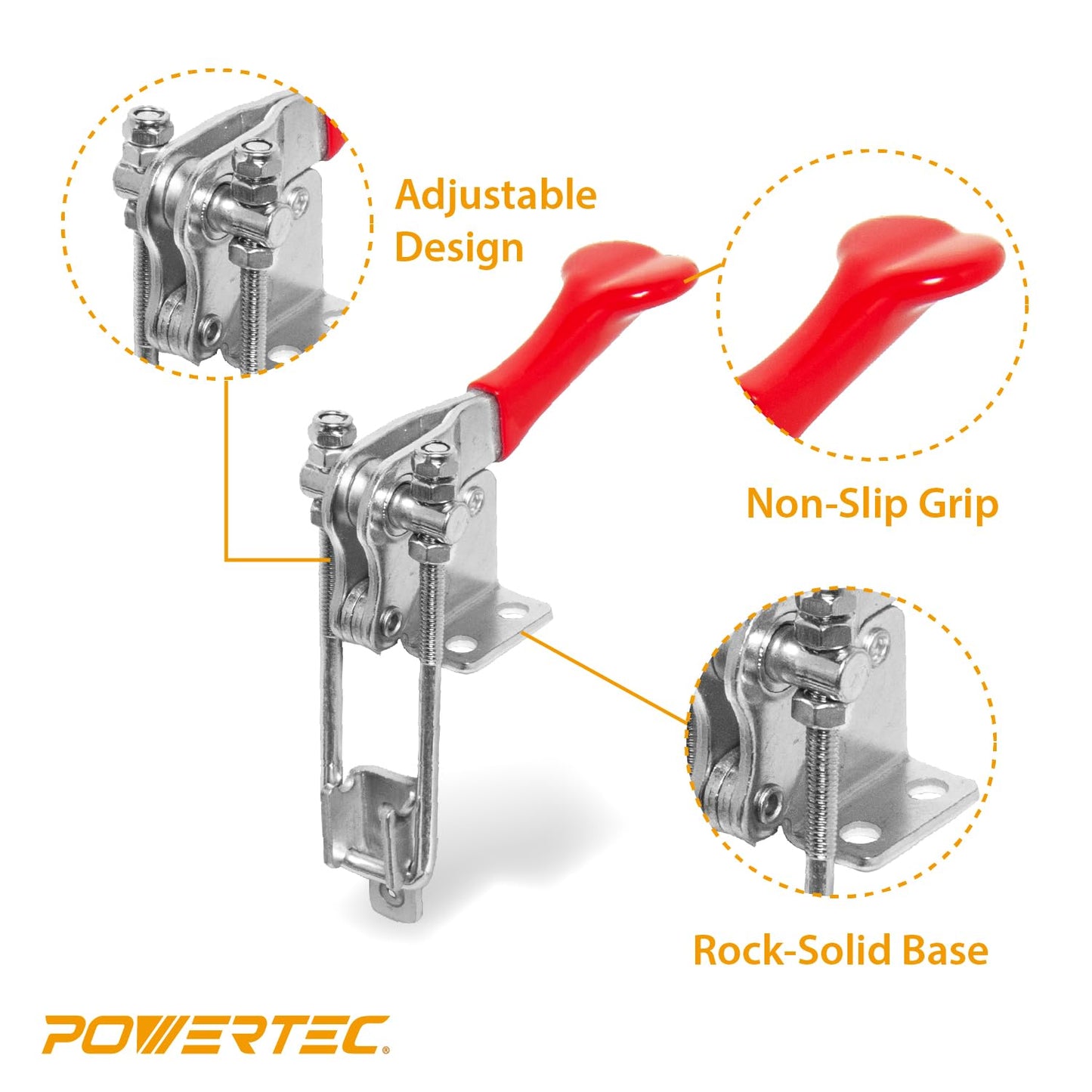 POWERTEC 2PK Toggle Clamp, 1000 lbs Holding Capacity, 334 Adjustable 90 Degree Vertical U Bolt Latch w/Antislip Hand Grip for Woodworking Jigs & Fixtures, Smoker, Tire Carrier, Cabinet (20309-P2)