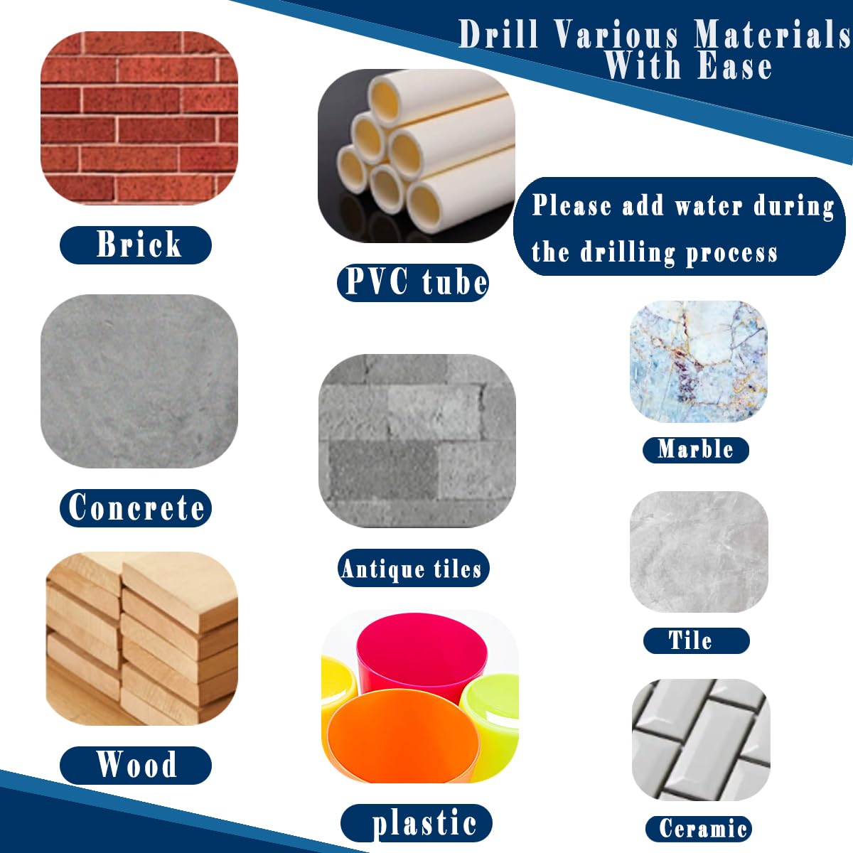 Larouoba 10pc Black Special Crooked Head Eccentric Drill Bit Set, Porcelain Tile Drill Bit Concrete Drill Bit for Glass,Brick,Plastic,Cement,Wood,Ceramic,Metal,Marble (3/16” to 1/2”).