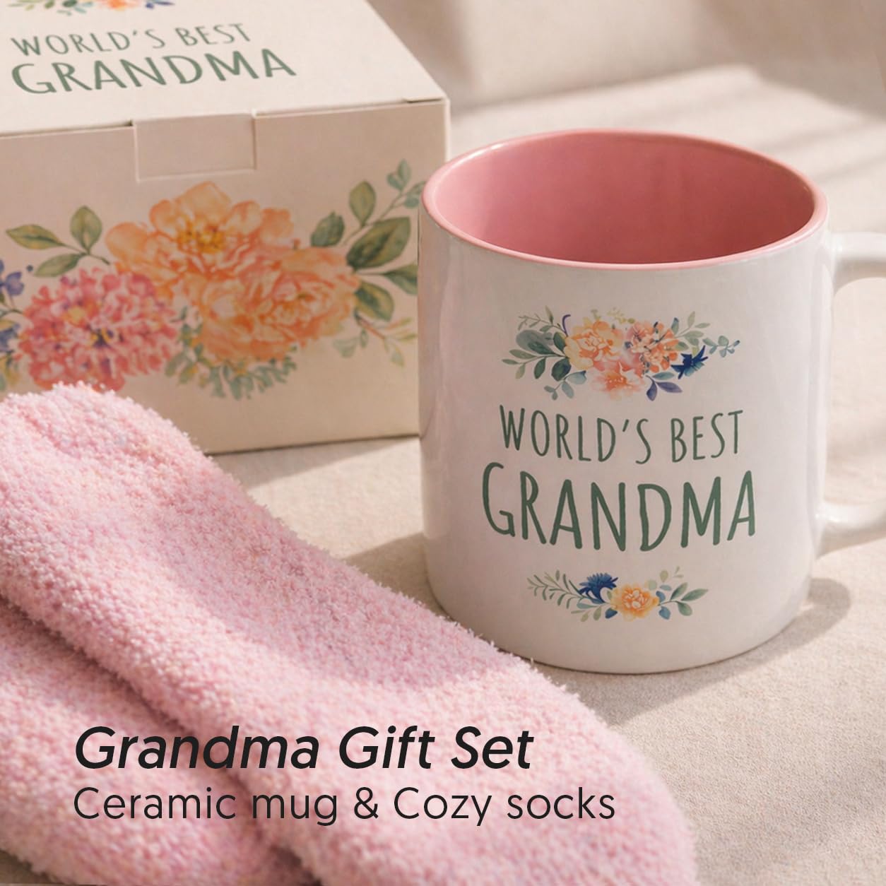 Triple Gifffted Best Grandma Ever Gifts Ideas for Grandmother from Grandkids, Coffee Mug and Socks from Grandson Granddaughter, Grandparent Birthday, Christmas, Mothers Day, Ceramic Cup 380ml
