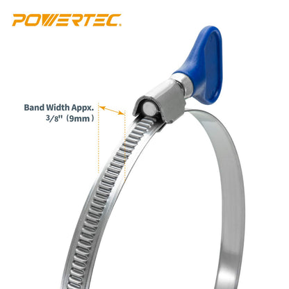 POWERTEC 70260 4 Inch Key Hose Clamp, Thumb Screw Key Adjustable Stainless Steel Hose Clamps for Dust Collection, Dust Collector and Dryer Vent Hose, Pipe Clamp, RV Clamp, Worm Gear Clamp, 10 Pack