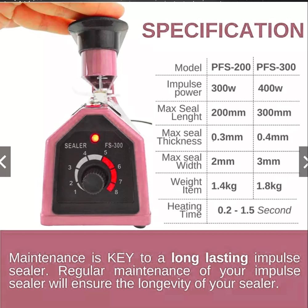 Compact 8-inch Manual Impulse Sealer for Plastic Bags, Quick-Seal Impulse Bag Sealing Machine for PE & PP Plastic with Replacement Kit