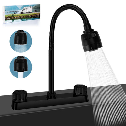 8 inches Apart RV Sink Faucet, Kitchen Faucet Replacement with Flexible 360 Degree Rotatable Sprayer for RV, Dual Function Sprayer, Campers, Motorhomes, Travel Trailers (Black)