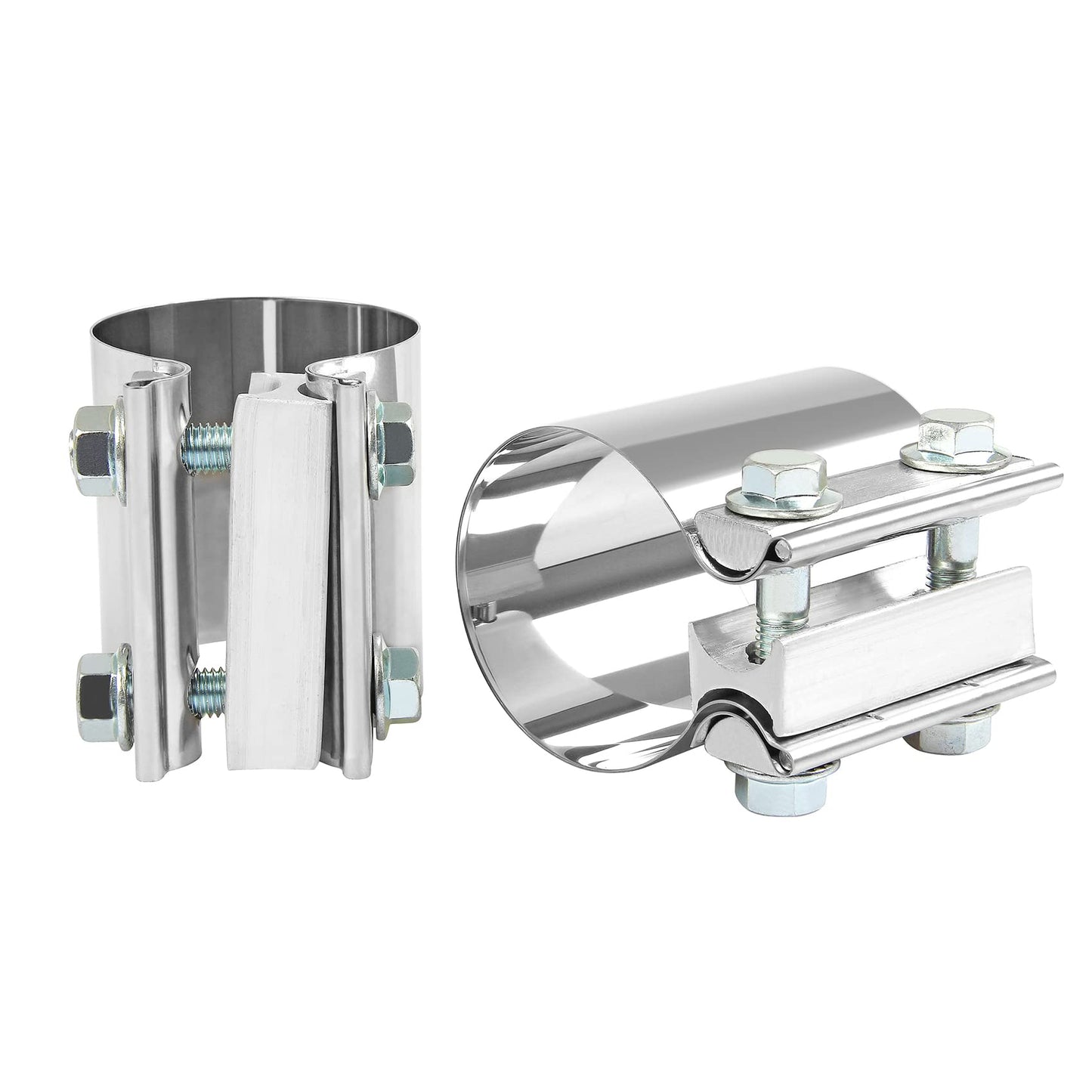 2.5 Inch 2 1/2 Butt Joint Exhaust Band Clamp Sleeve Stainless Steel 2pcs