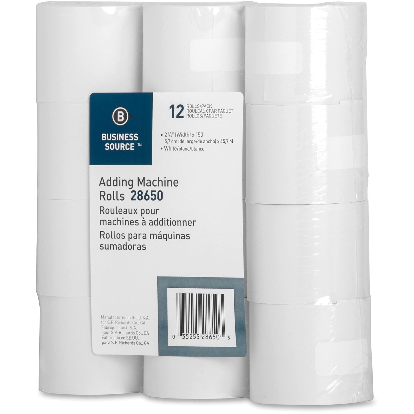 Business Source Receipt Paper 2.25 Inch x 150 Pack of 12 Rolls - White (28650)