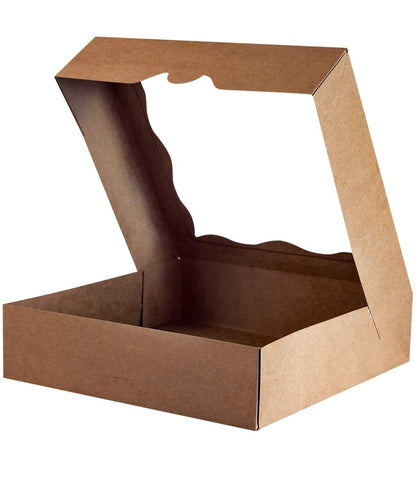 12x12x3inch Brown Bakery Boxes with PVC Window for Pie and Cookies Boxes Large Natural Kraft Paper Box, Pack of 12