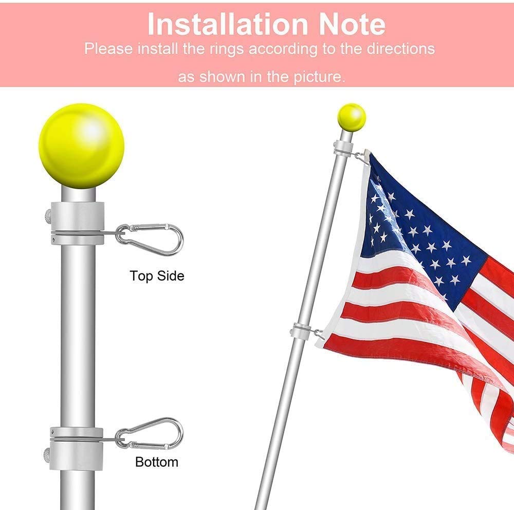 4 Pieces Flag Pole Rings,Aluminum Alloy Mounting Rings 360 Degree Rotating Flagpole Flag Mounting Rings Spinning Flag Pole Kit with Clip Hook for 1 Inch Diameter Flag Pole