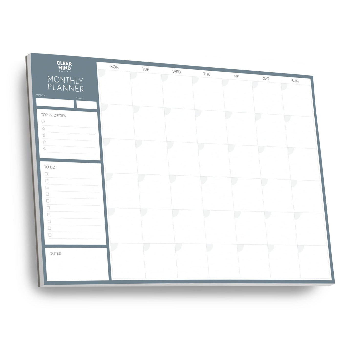 Undated Monthly Desk Pad Planner by Clear Mind Concepts® – 24 Tear-Off Sheets of Premium 160gsm Paper for Effective Home & Office Organization, Productivity, and Study Planning