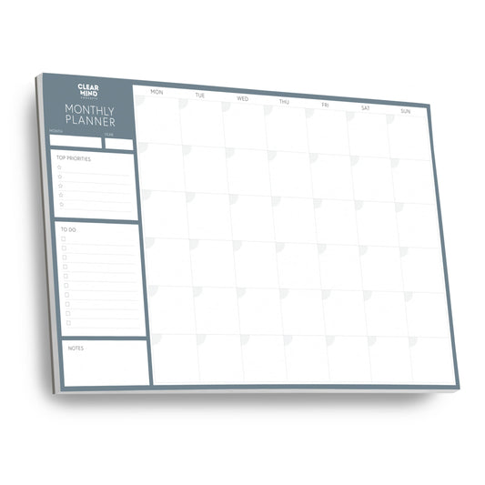 Undated Monthly Desk Pad Planner by Clear Mind Concepts® – 24 Tear-Off Sheets of Premium 160gsm Paper for Effective Home & Office Organization, Productivity, and Study Planning