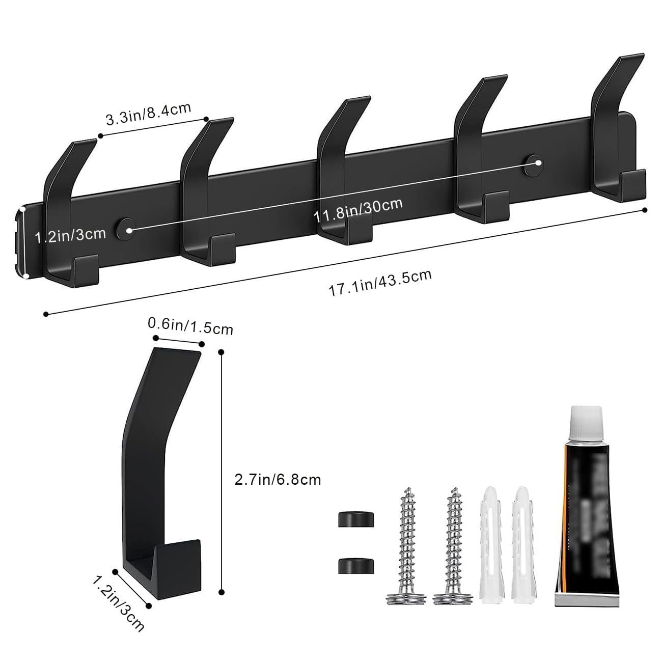 LAKNUY 2-Pack Coat Rack Wall Mounted ，Heavy Duty Aluminum 5 Double Hook Coat Hook Modern Clothes Hook Rails Wall Hook Rack for Coat Hat Towel Purse Robes Mudroom Bathroom Entryway (Black)