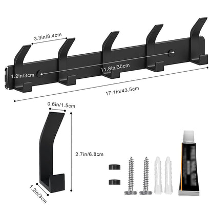 LAKNUY 2-Pack Coat Rack Wall Mounted ，Heavy Duty Aluminum 5 Double Hook Coat Hook Modern Clothes Hook Rails Wall Hook Rack for Coat Hat Towel Purse Robes Mudroom Bathroom Entryway (Black)
