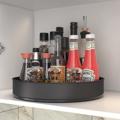 WUIVIUT Steel Lazy Susan Cabinet Organizer, Rotating Kitchen Countertop Spice Rack Organizer for Cupboard Fridge Pantry Bathroom Black