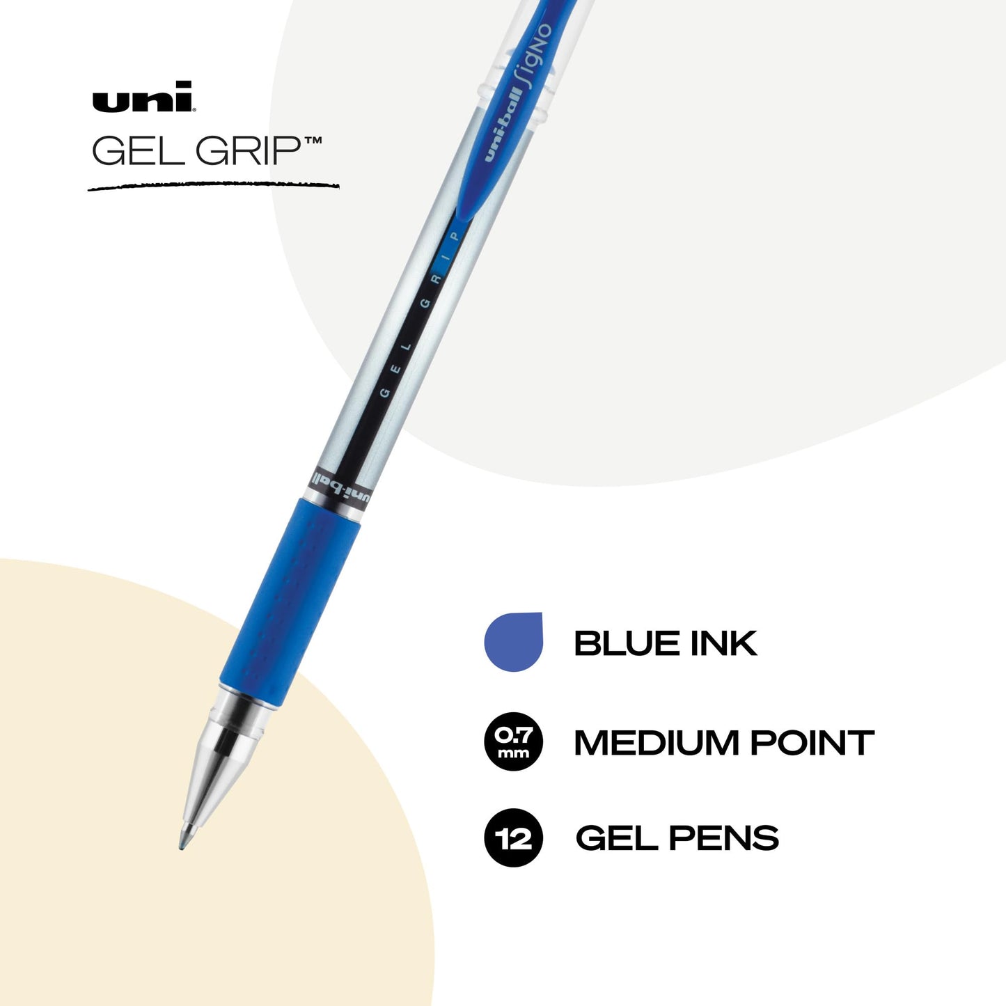 uni-ball Gel Grip Stick Medium Point Gel Pens, 12 Blue Ink Pens(65451)