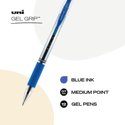 uni-ball Gel Grip Stick Medium Point Gel Pens, 12 Blue Ink Pens(65451)