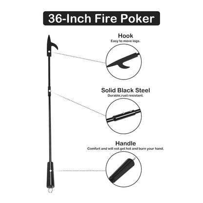 Stanbroil 36-Inch Fire Poker for Fire Pit, Camping, Wood Stove, Outdoor and Indoor Use - Heavy Duty Campfire Tool with Heat Resistant Handle - Black Steel