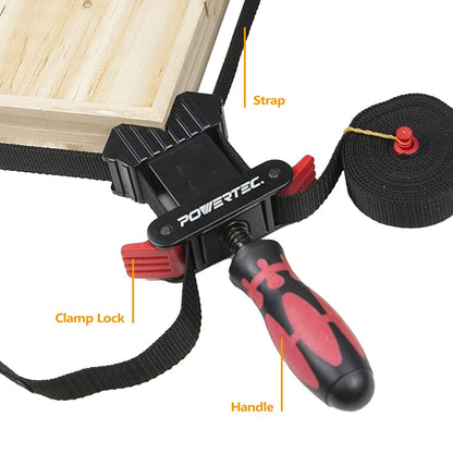 POWERTEC Strap Clamps for Woodworking – Quick Release Band Clamps with Ergonomic Handle, Adjustable Picture Frame Clamp, 13 ft Strap Belt Clamps for Cabinets and Drawers (71101)