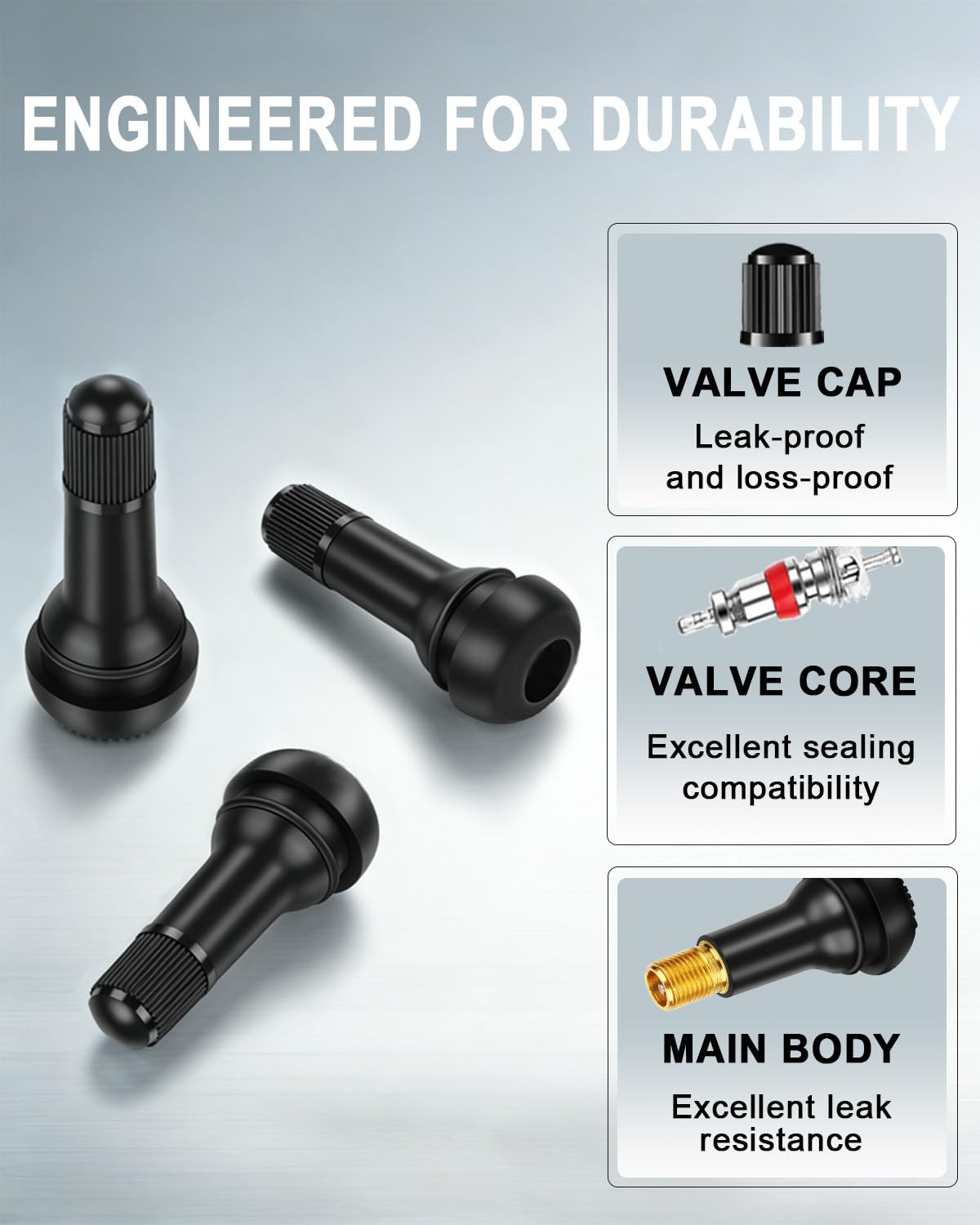 Riseuvo 120 Pcs TR412 TR413 TR414 Tire Valve Stems - Rubber Snap-in Valves for 0.453" Rim Hole Universal Fit Car, Truck, Trailer, ATV, Lawn Mower