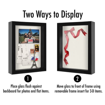 Americanflat 8.5x11 Shadow Box Frame with Shatter-Resistant Glass - Silhouette Collection - Large Shadow Box Display Case for Tabletop and Wall Display - Black with Soft Felt Back