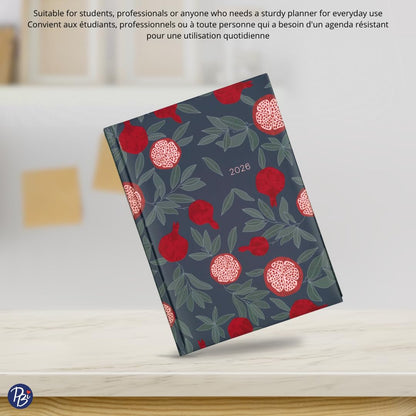 Pierre Belvédère - 2026 Annual Agenda Bilingual - 12 Months - Weekly Planner - 6.9” x 9.6” - Hardcover Clothbound - Year Monthly Planner - Pomegranate - 442482