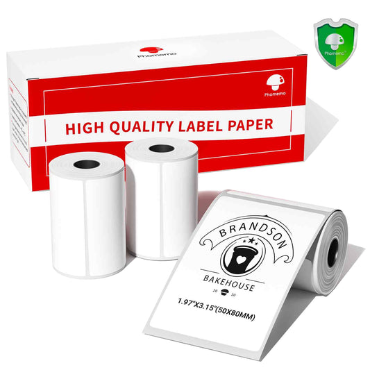 Phomemo Labels M110-300 PCS Sticker Labels for M110/M220/M260/M221/M250 Label Printer,1.97"x3.15" (50mm x 80mm), 100 Labels/Roll, for Small Business, Home, Office, Black on White