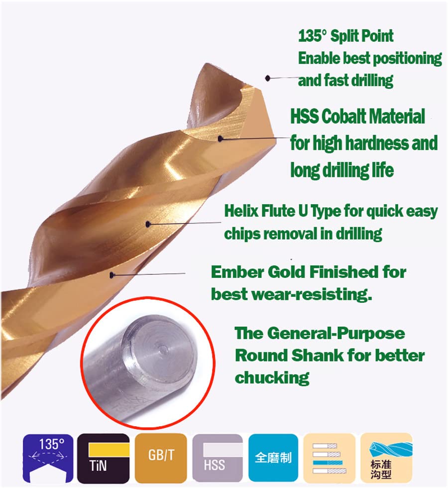 Hss Cobalt Drill Bit Set 3/16 in. x 6 in. Aircraft Extension Extra Long Deep Hole Drilling-5Pcs