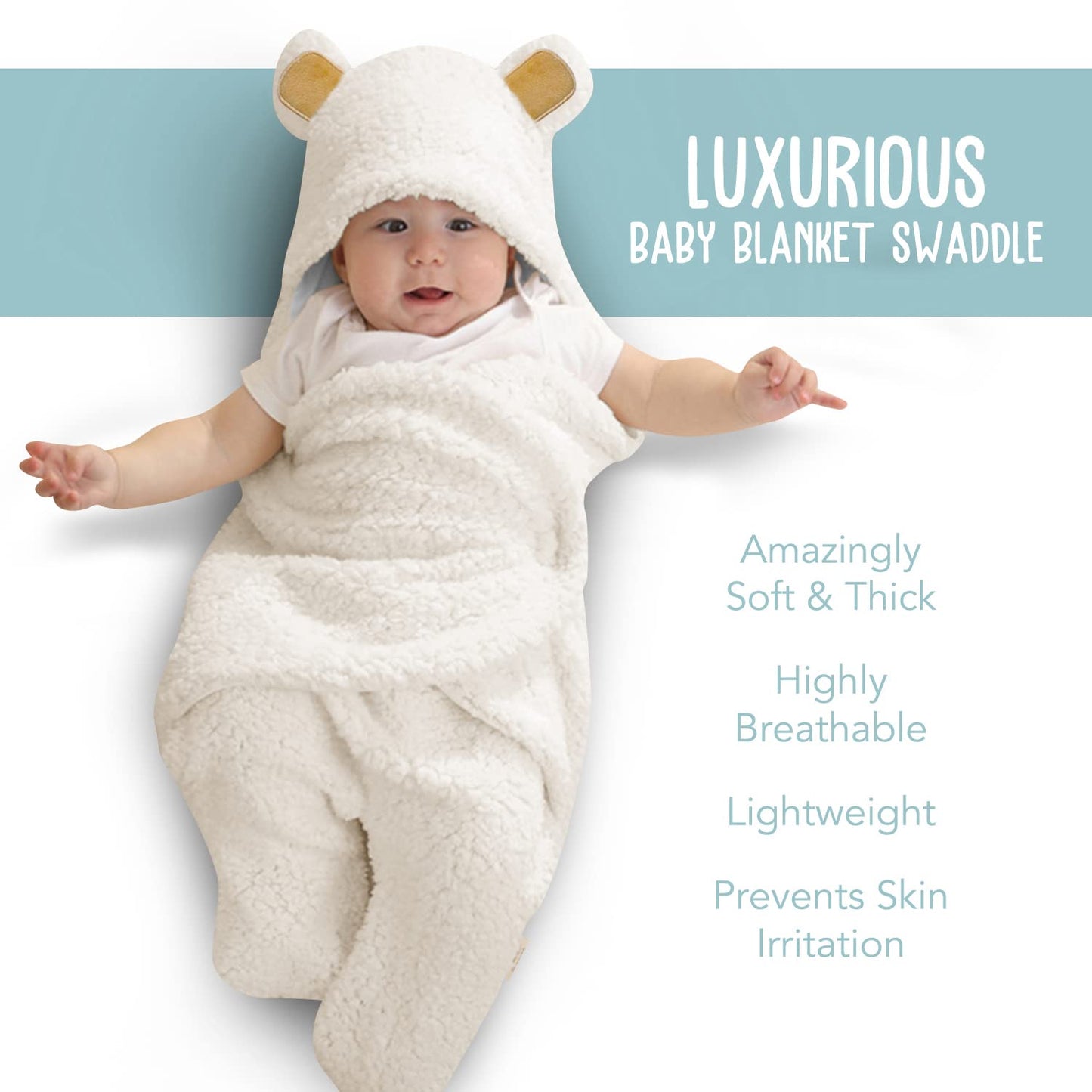 Baby Bear Swaddle Blanket | Ultra-Soft Plush Essentials for Infants 0-6 Months | Receiving Swaddling Wrap White | Ideal Newborn Registry and Toddler Boy Accessories | Perfect Baby Girl Shower Gift