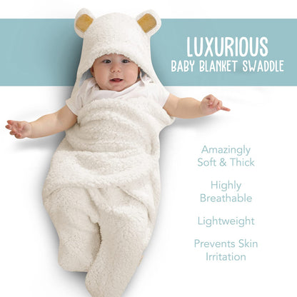 Baby Bear Swaddle Blanket | Ultra-Soft Plush Essentials for Infants 0-6 Months | Receiving Swaddling Wrap White | Ideal Newborn Registry and Toddler Boy Accessories | Perfect Baby Girl Shower Gift