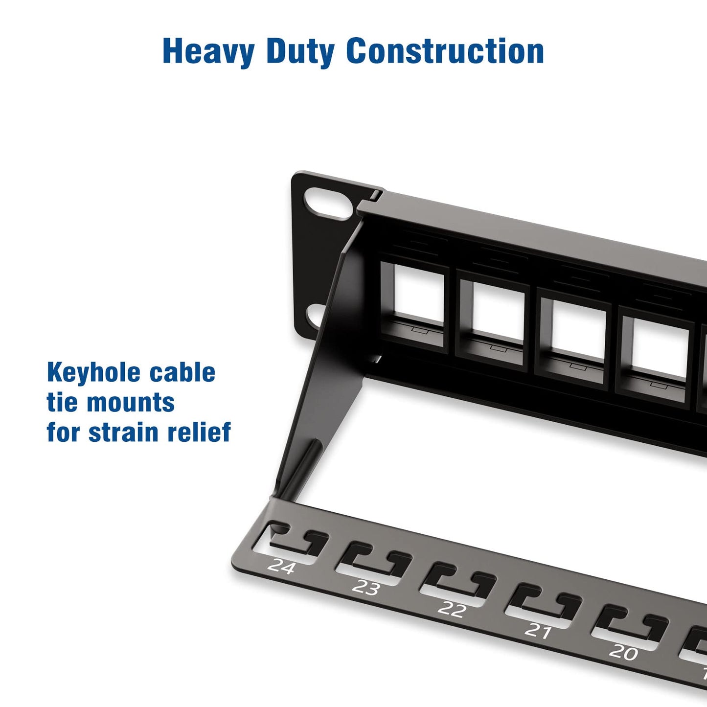 Iwillink 24 Port Blank Keystone Patch Panel with (12-Pack) Blank Keystone Jack Inserts - 1U 19" Metal Rackmount or Wallmount Housing for Keystone Jacks/Keystone Panel
