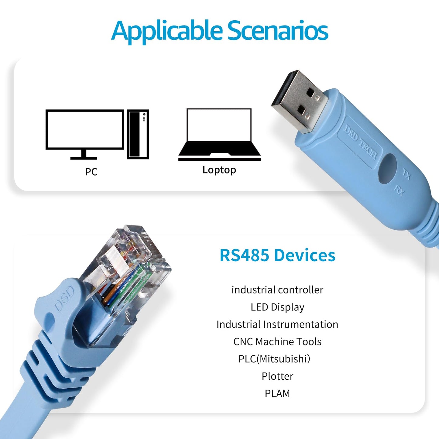 DSD TECH SH-RJ45K USB to RS485 Serial Cable with RJ45 Interface and Built-in FTDI chip