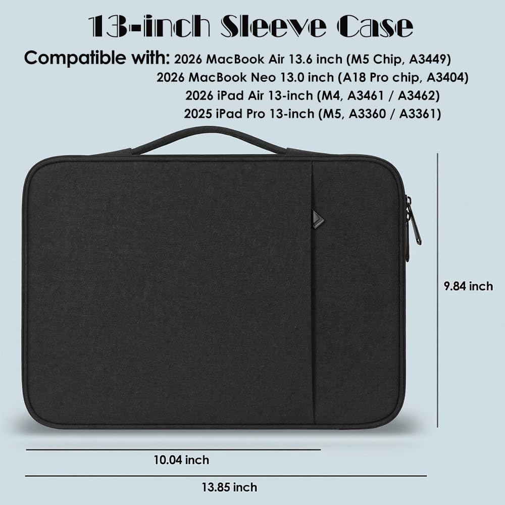ProElife 13-Inch Laptop Sleeve Case for 2026 New MacBook Air 13.6 inch M5/A3449 Chip & MacBook Neo A18Pro/A3404 13 inch Accessory Traveling Water-Resistant Bag Portable Carrying Case (Black)