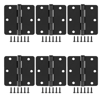 6 Pack Matte Black Door Hinges 3x3 Inch Standard Bedroom Black Hinges for Interior Doors Rounded 1/4" Radius Corners Iron Hinge Door Round Hinge Hardware
