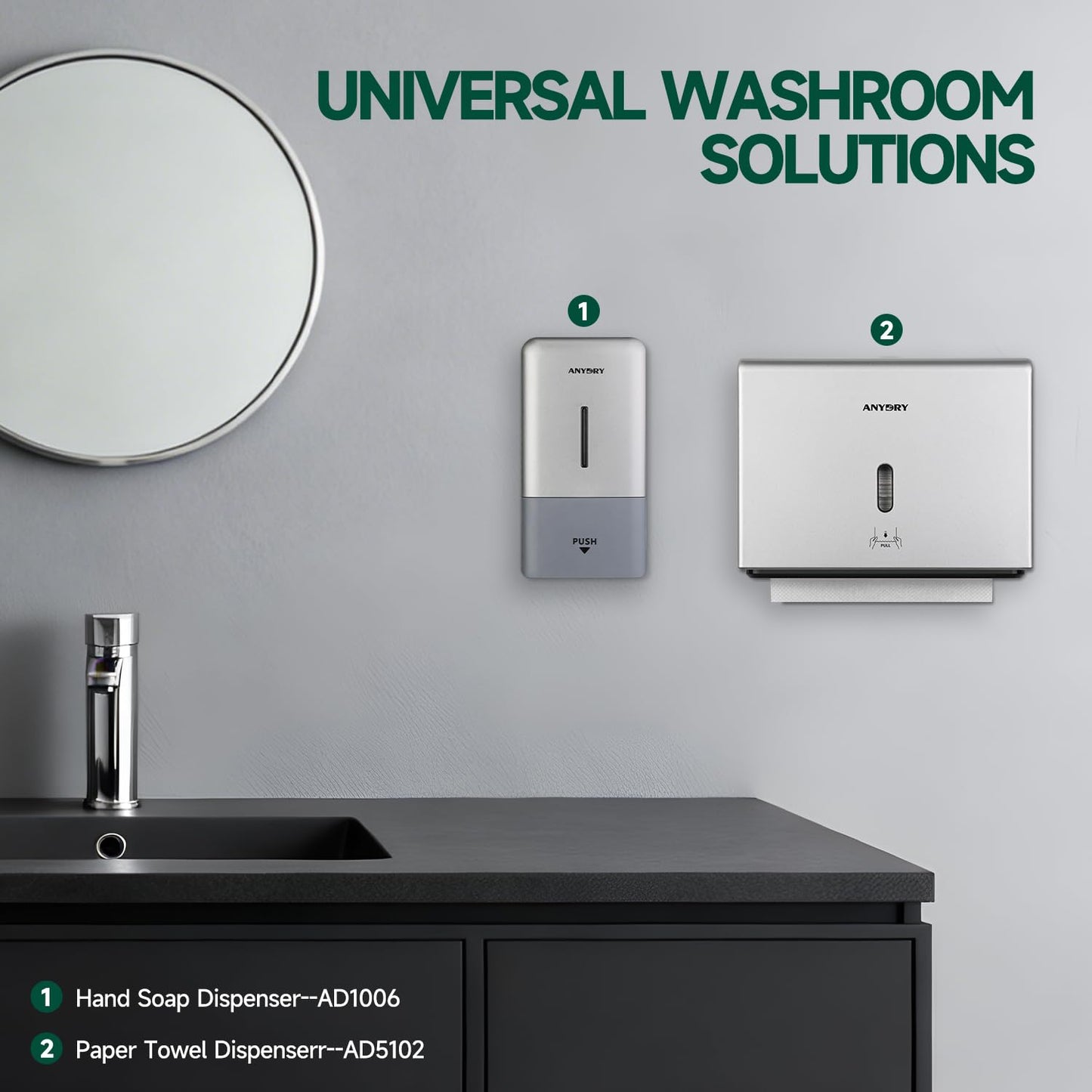 anydry Wall-Mounted Paper Towel Dispenser – Fits Tri-Fold Towels up to 25x7.8 cm, Holds 200 Sheets, Ideal for Home & Commercial Use (Silver)