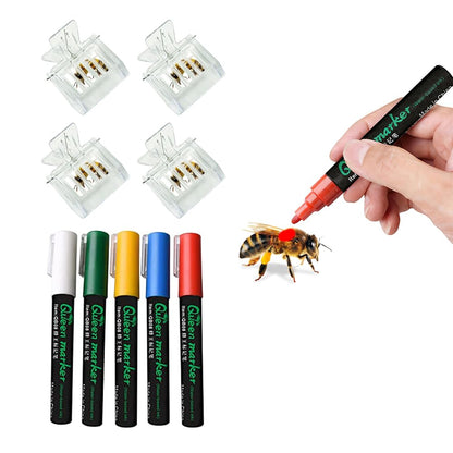 benefitbee 9PCS Queen Bee Marking Kit,5 Queen Bee Marker Pens and 4 Clear Plastic Queen Catcher Clips,Essential Beekeeping Supplies,Beekeeping Tools for Beekeeper