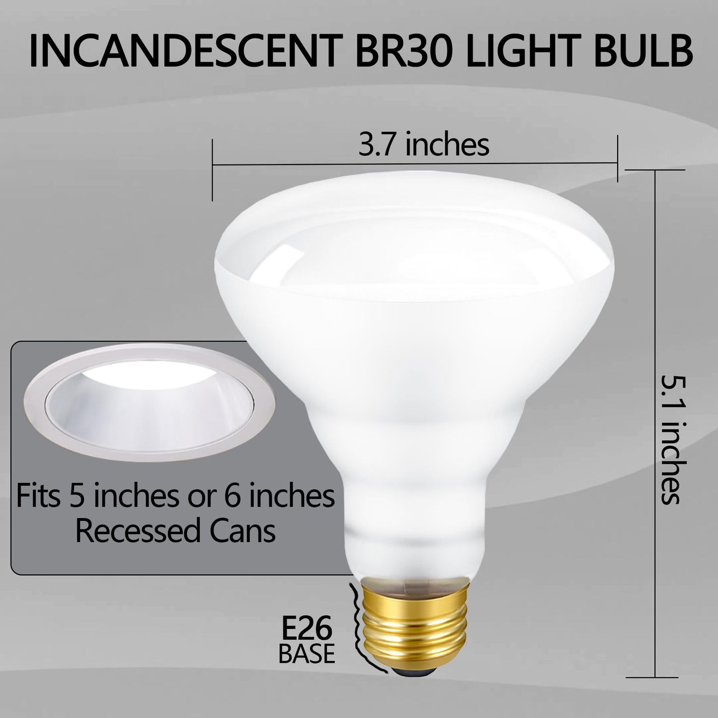 DIQMIAQ BR30 Incandescent Bulbs 65-Watt Indoor Flood Lights E26 Base Indoor Compact Light Bulb 2700K Warm White Light Bulbs for Home (4 Pack)