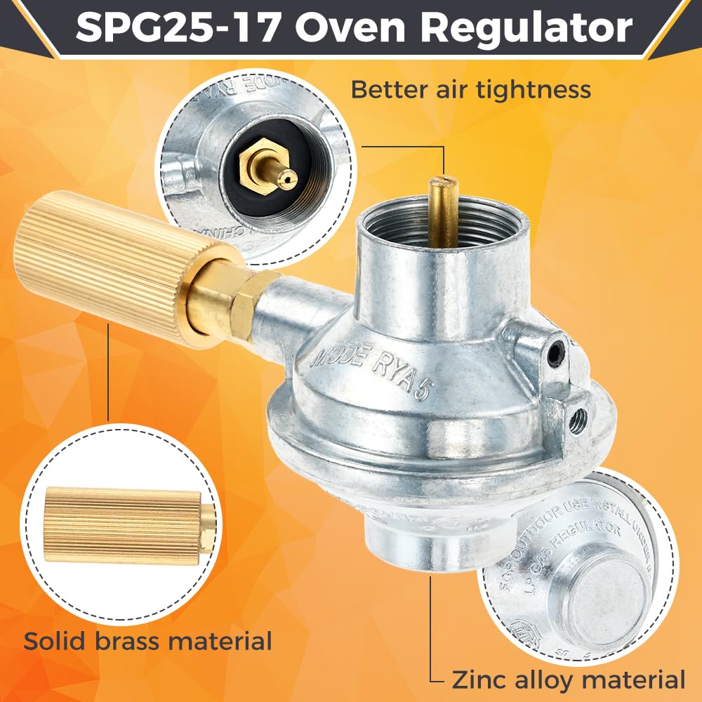 Teengse SPG25-17 Oven Regulator Replace for Camp Chef Deluxe Outdoor Oven Pzoven/Coven/Covend/Covent, 2-Burner Stove, and Italia Artisan Pizza Oven, Leak-Proof Safety Valve Non-Slip Knurled Design