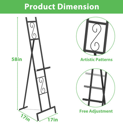 Skcoipsra Black Easel Stand, 3 Tier Adjustable Larger Wedding Welcome Sign Holder, Art Poster Display Stand Free Standing with Chain, 17x17x58 Inch